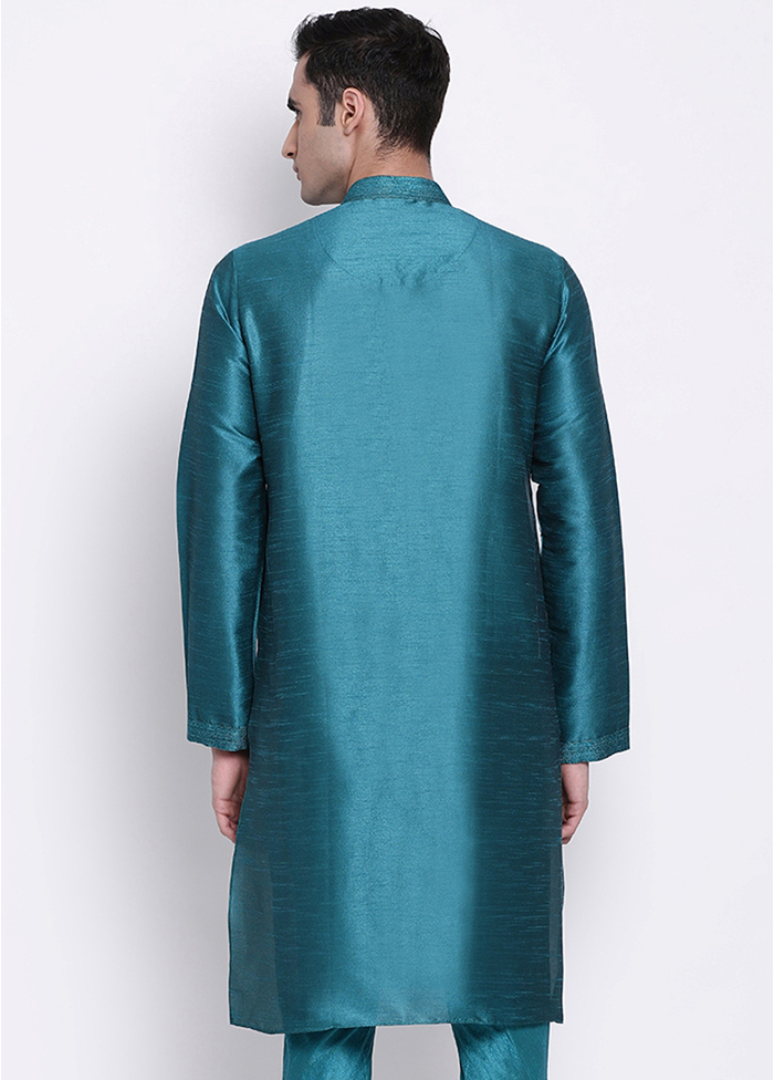 Sea Green Woven Silk Kurta - VDSAN040289 | Indian Silk House Agencies