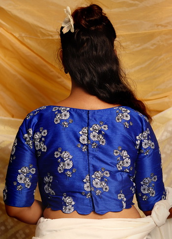Navy Blue Modal Silk Saree with Plain body, Red Ajrakh border Pallu & –  Scarlet Thread
